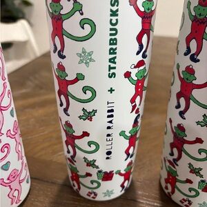 Starbucks Roller Rabbit Festive Tumbler with Green and Red Monkeys